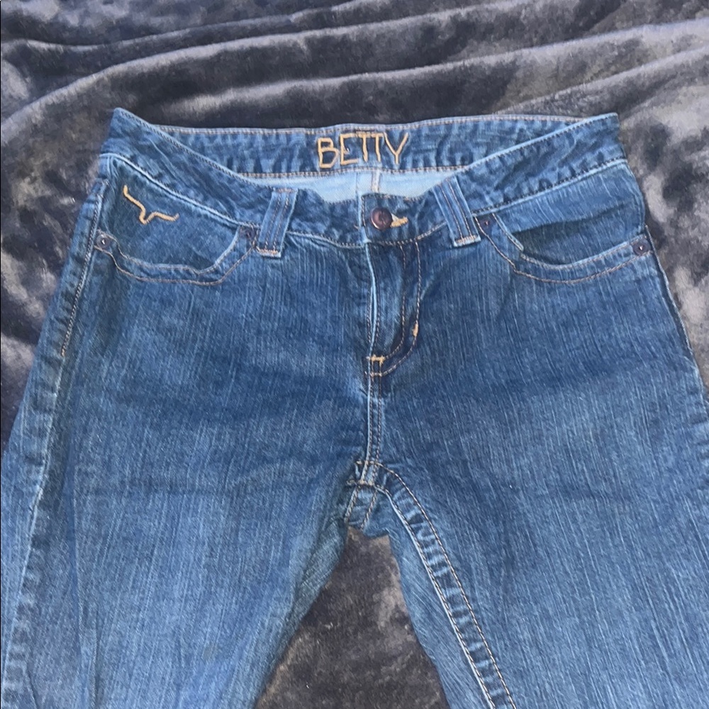 Kimes Ranch Blue Boot Cut Jeans with Contrast Stitching